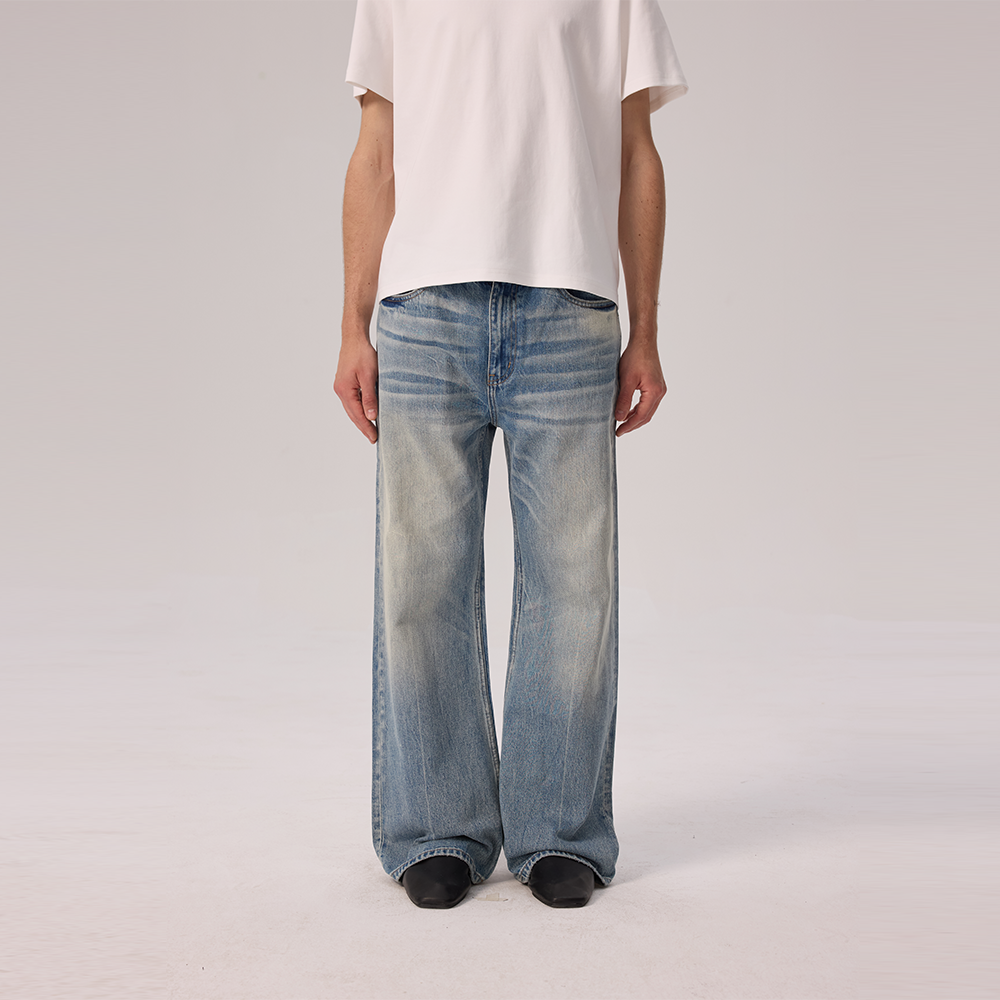 Damaged pleated denim pants