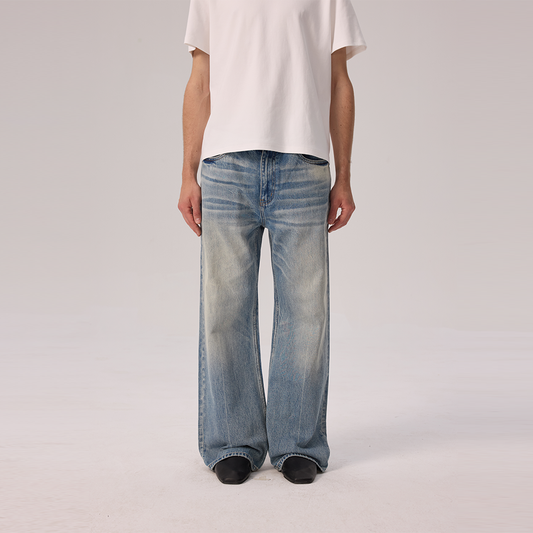 Damaged pleated denim pants