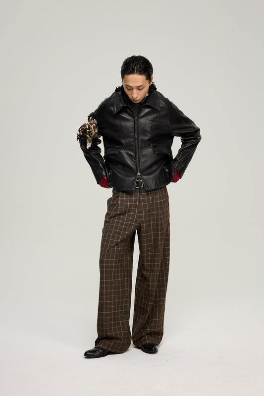 Check-Patterned Relaxed-Fit Casual Pants