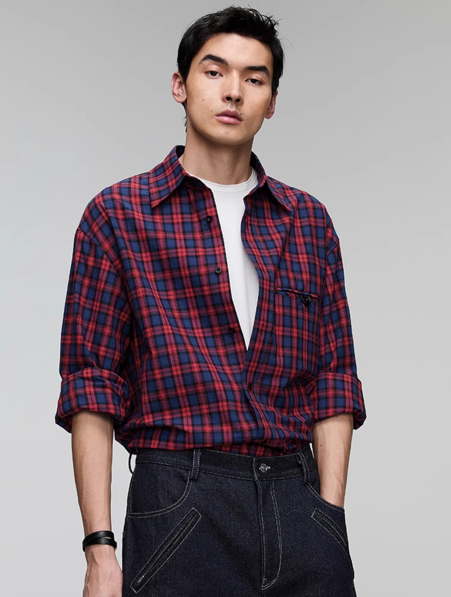 Plaid double pocket shirt