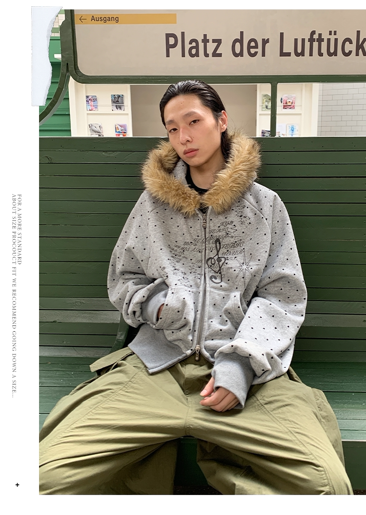 Heart-Print Polka Dot Hooded Sweatshirt