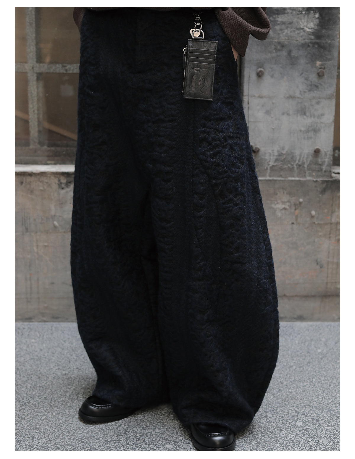 Embossed Low Crotch Wide Leg Pants