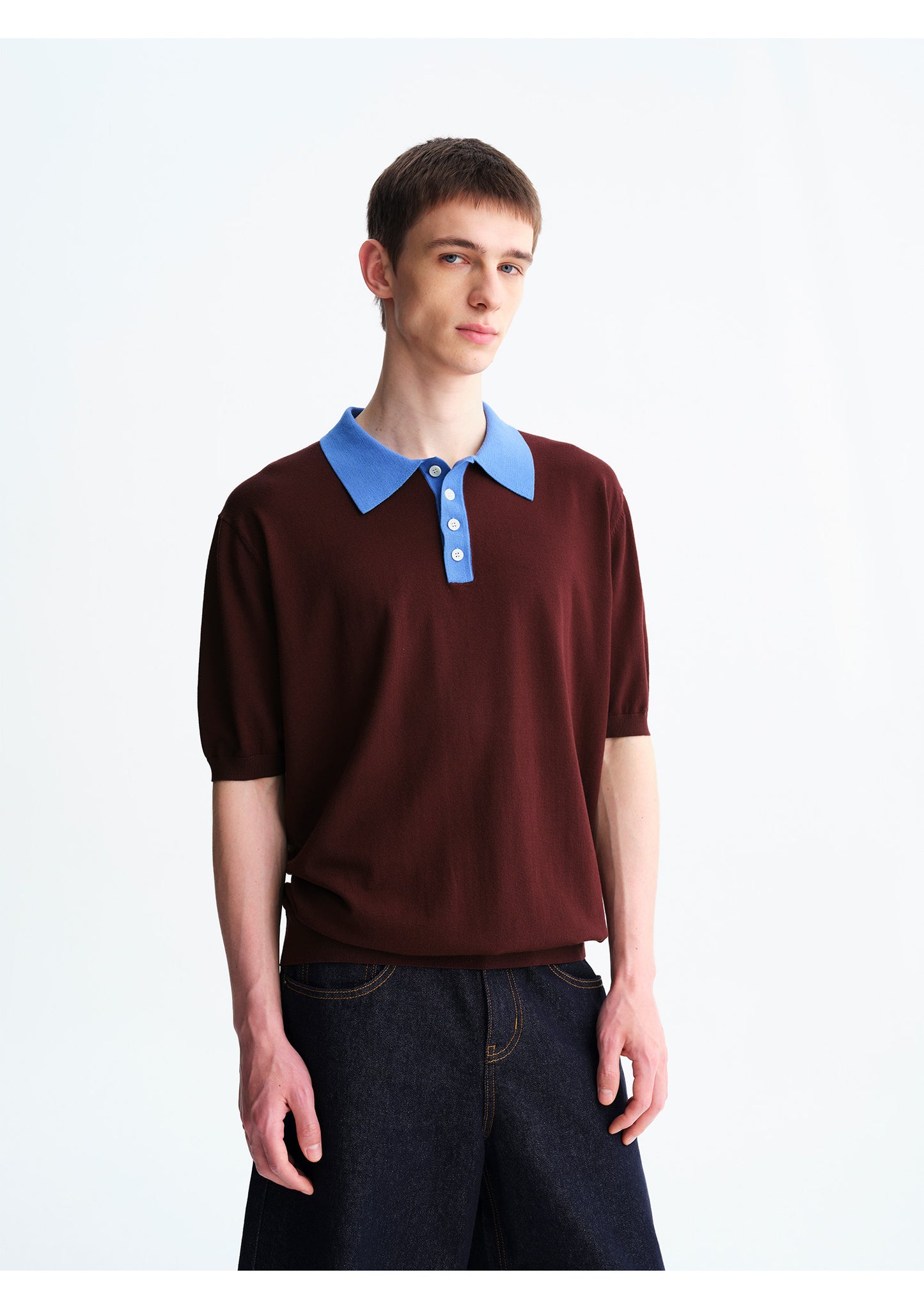 Color-Block Wool Polo Shirt
