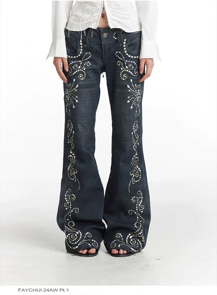 Gemstone Pattern Print Flared Jeans