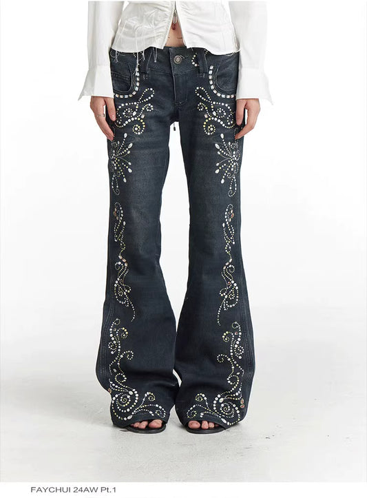 Gemstone Pattern Print Flared Jeans