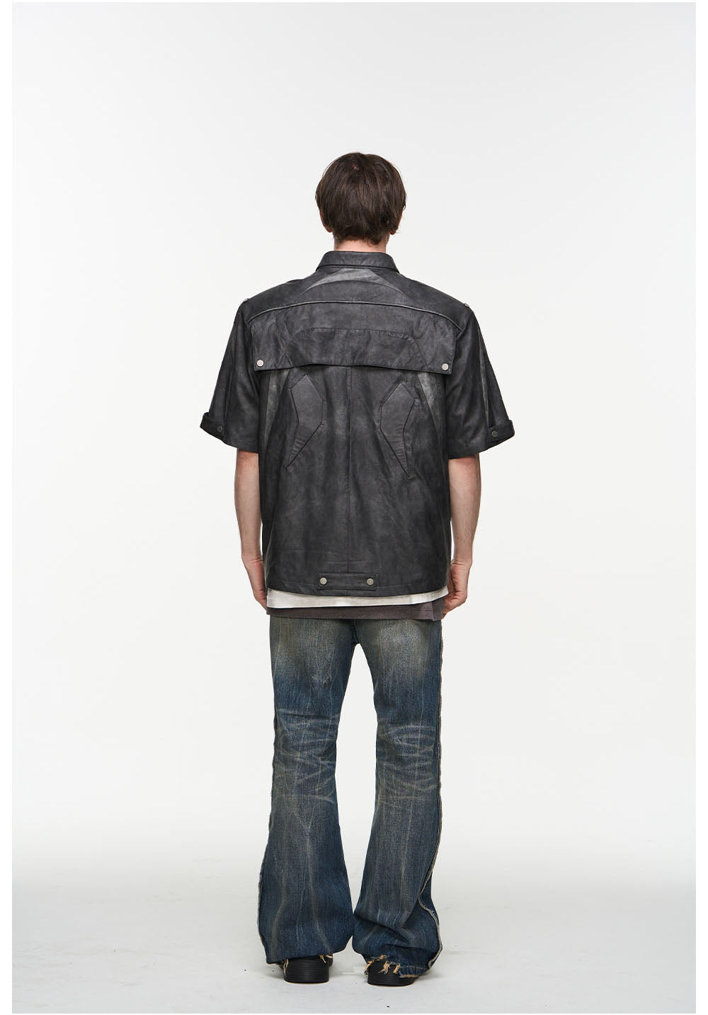 Damaged leather loose short sleeve shirt