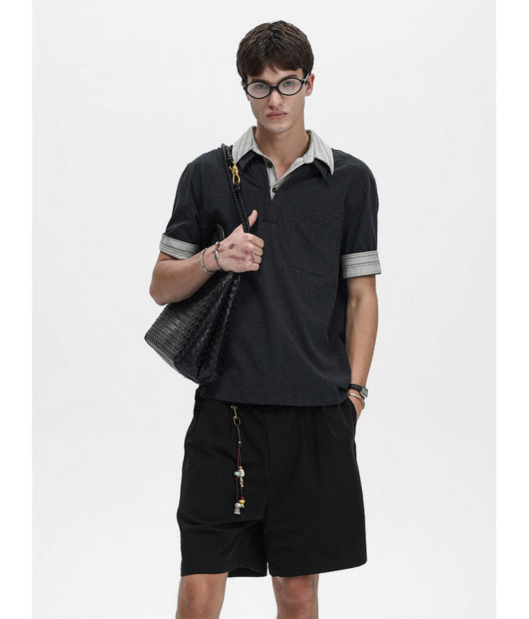 Faux Two-Piece Pocket-Stripe Polo Shirt