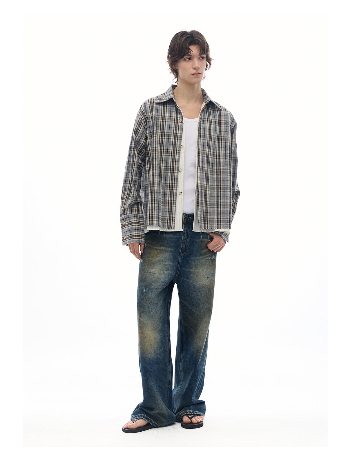 Faux Two-piece Check Blend Shirt