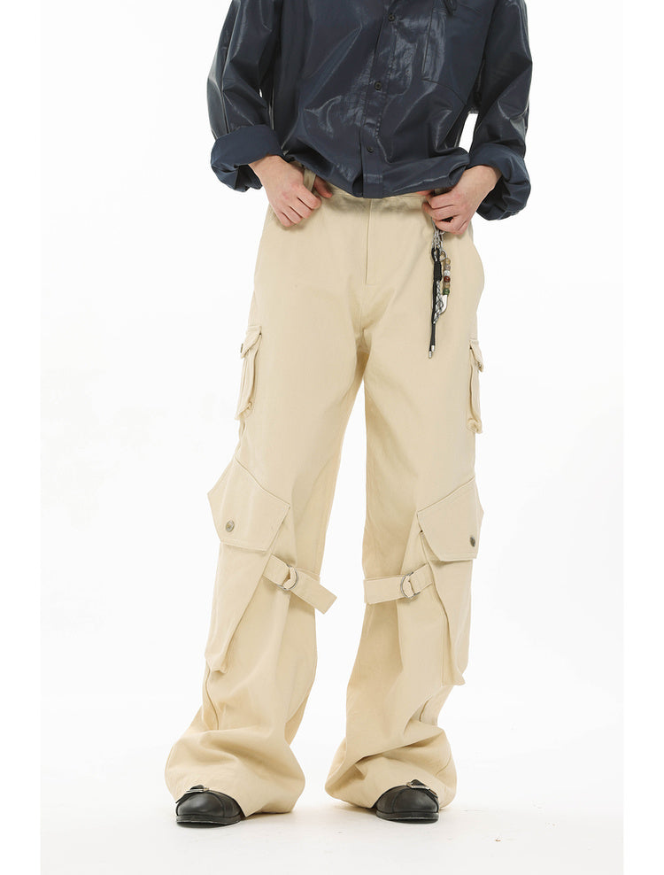 Adjustable strap wide-leg straight pants