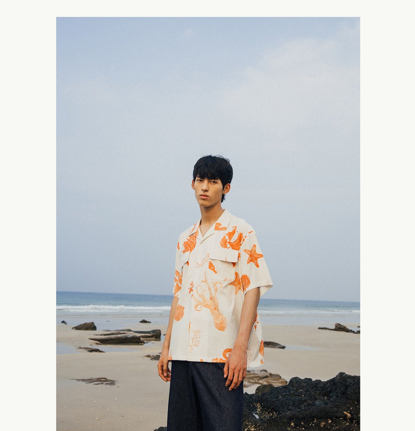 Marine Print Cuban Collar Shirt