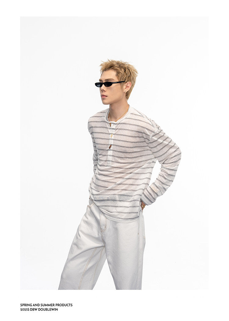 Striped Henley-Neck T-Shirt