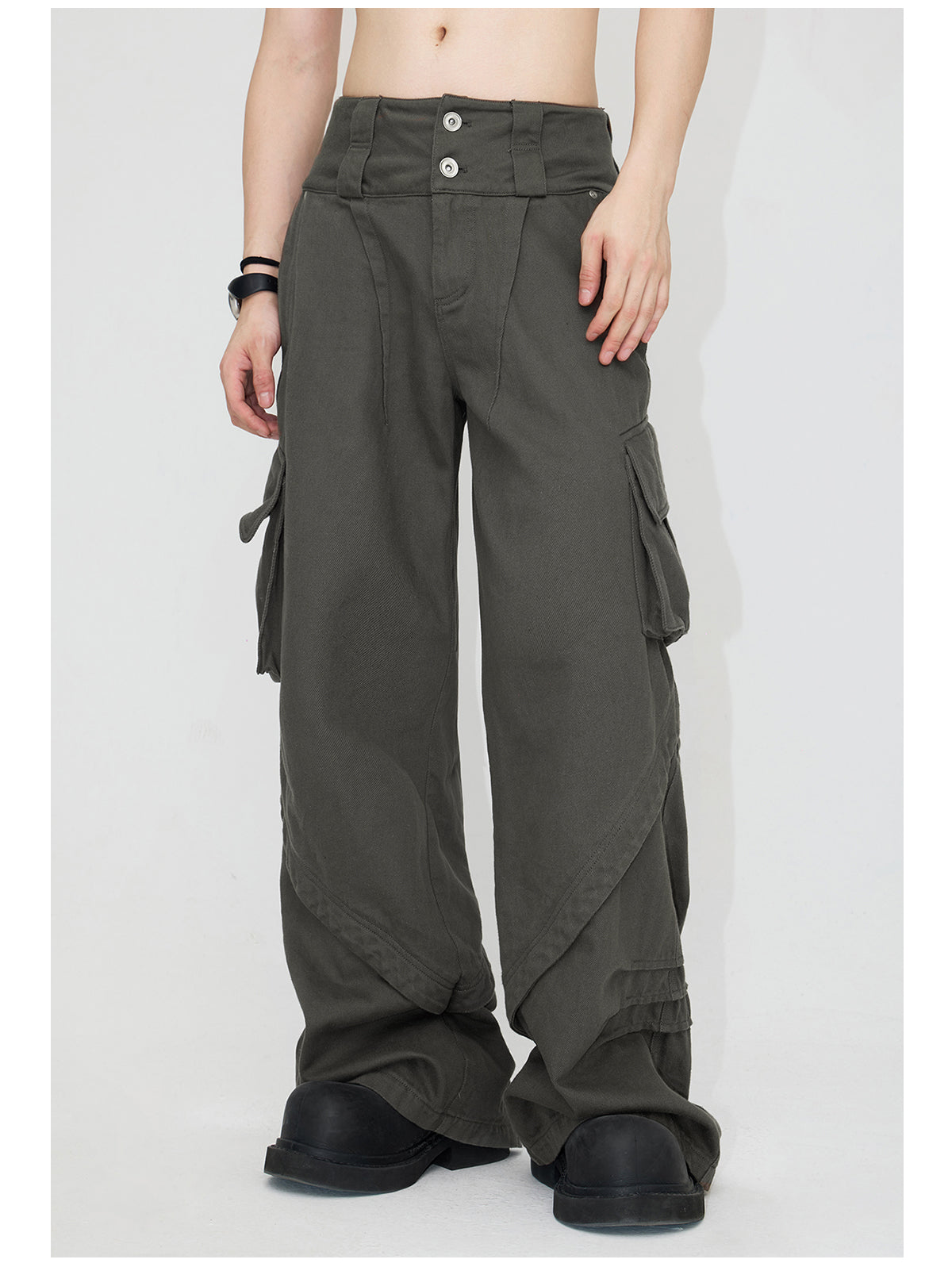 Multi-pocket double waist cargo pants