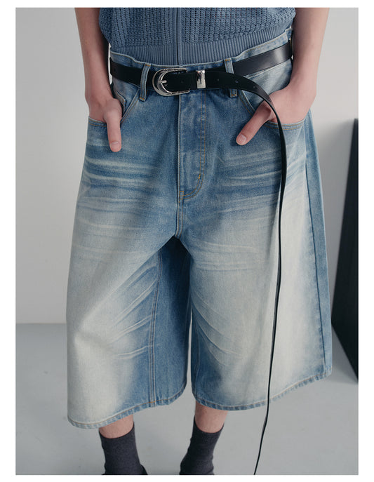 Ice Blue Denim Cropped Pants