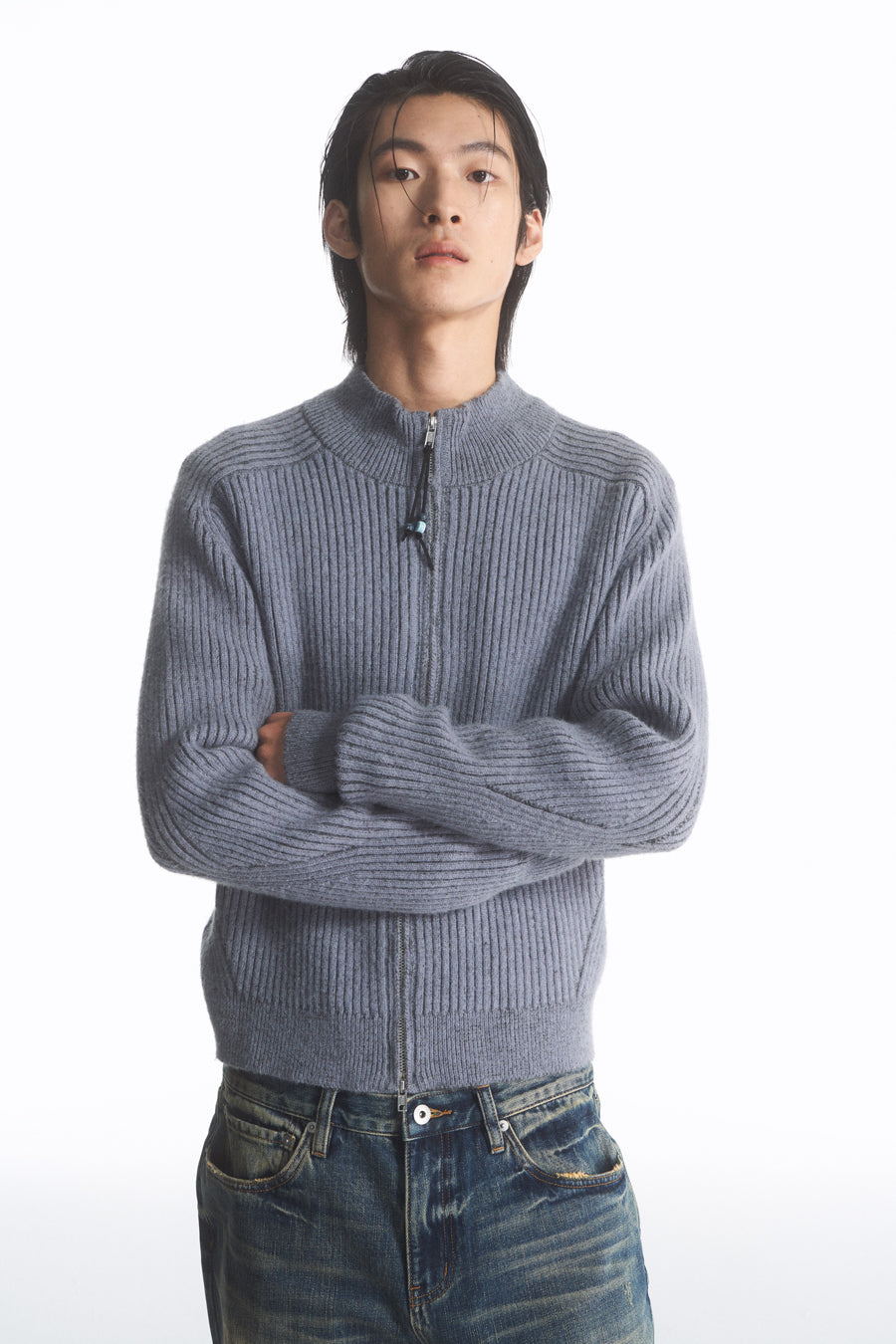 Ribbed Double Zipper Cardigan