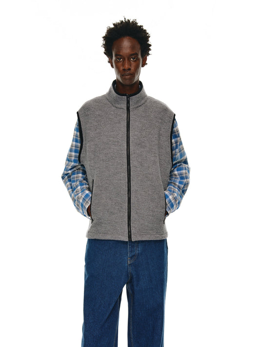 Wool Zipper Stand Collar Vest