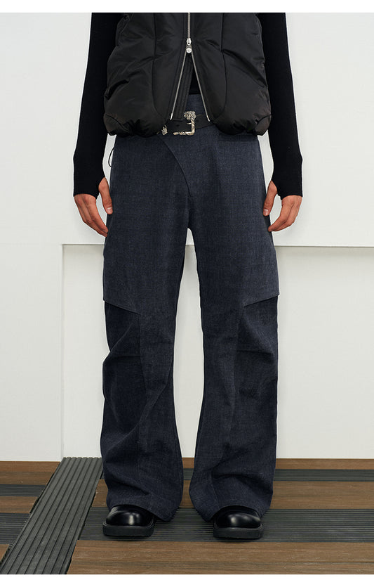 Three-dimensional scimitar-cut casual pants