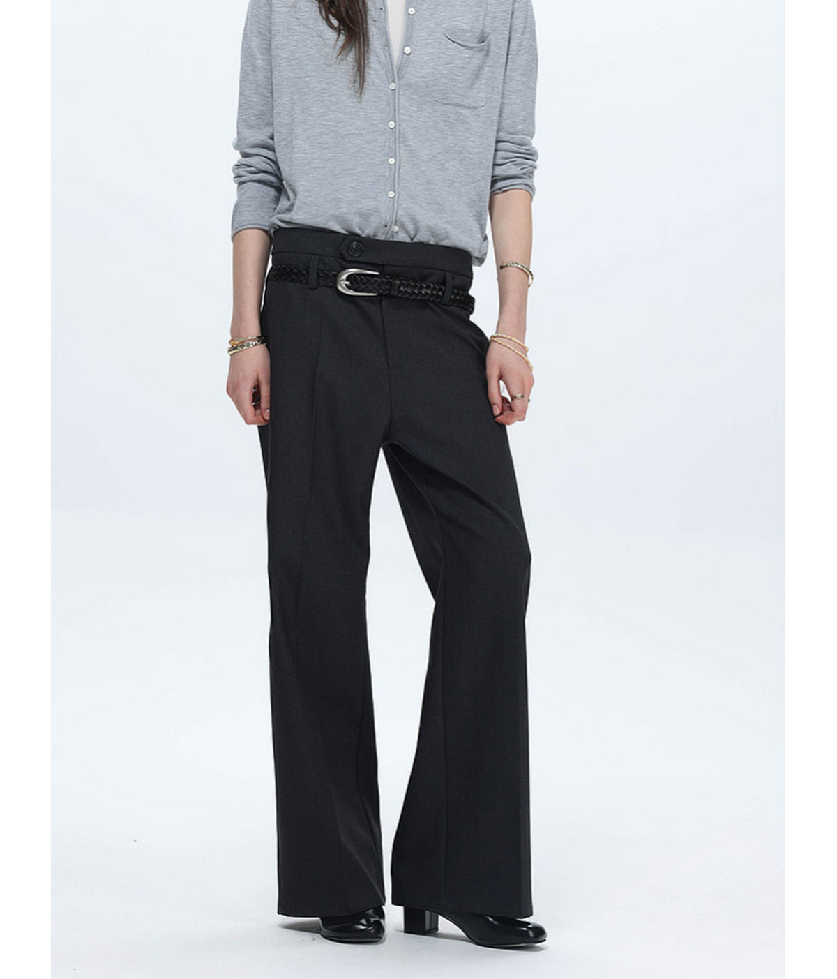 Straight-Pleated Casual Pants