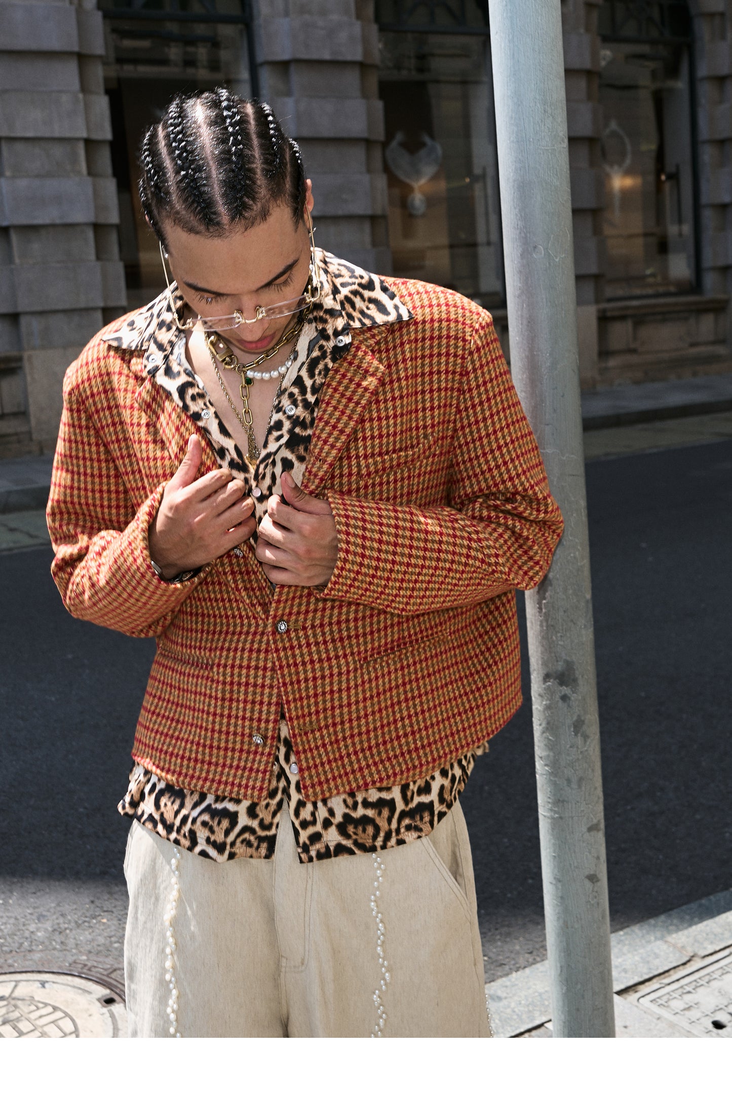 실크 텍스처 레오파드 프린트 샤트