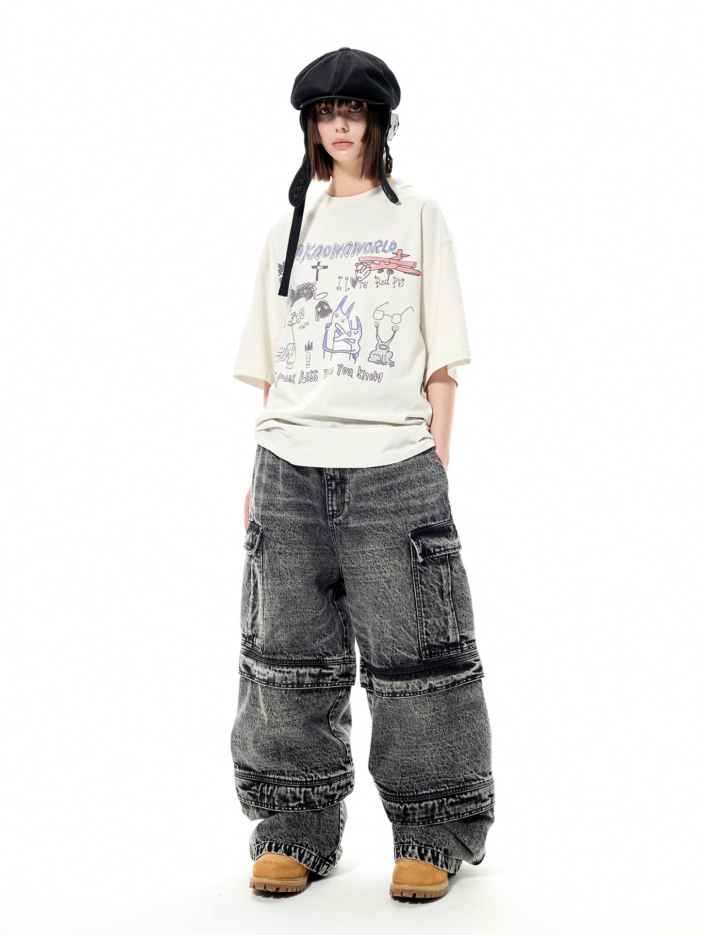 Washed Multi-pocket Detachable Denim Pants