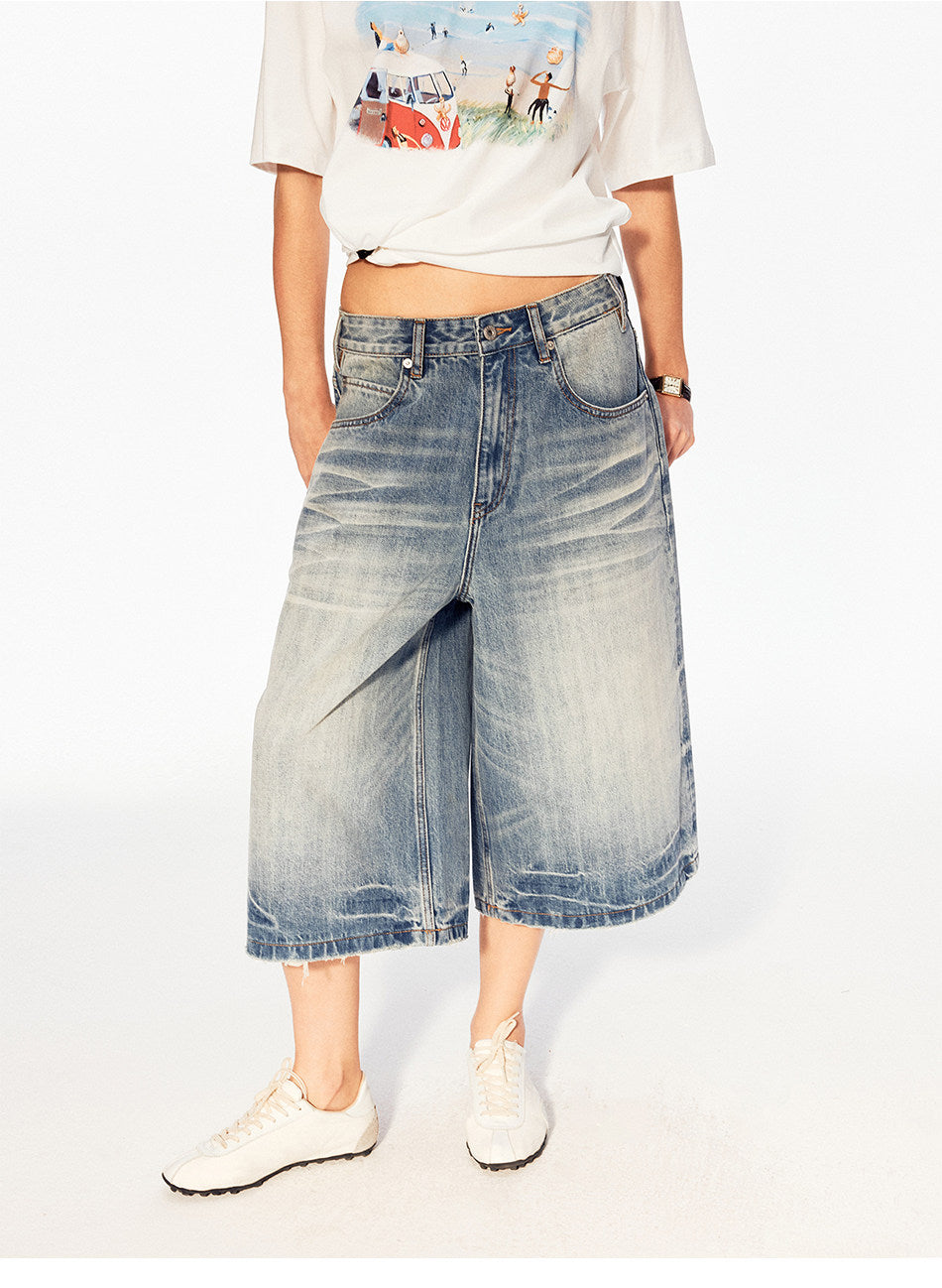 High Street Denim Cropped Pants
