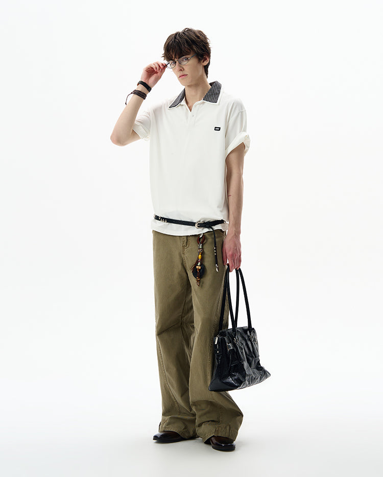 Retro Stitch Double Collar Polo Shirt