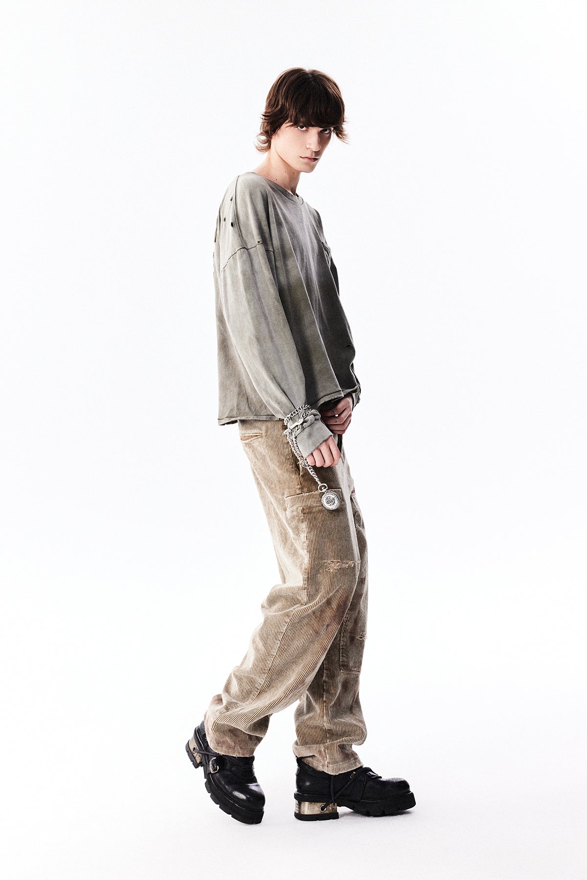 Damaged Embroidery Corduroy Casual Pants