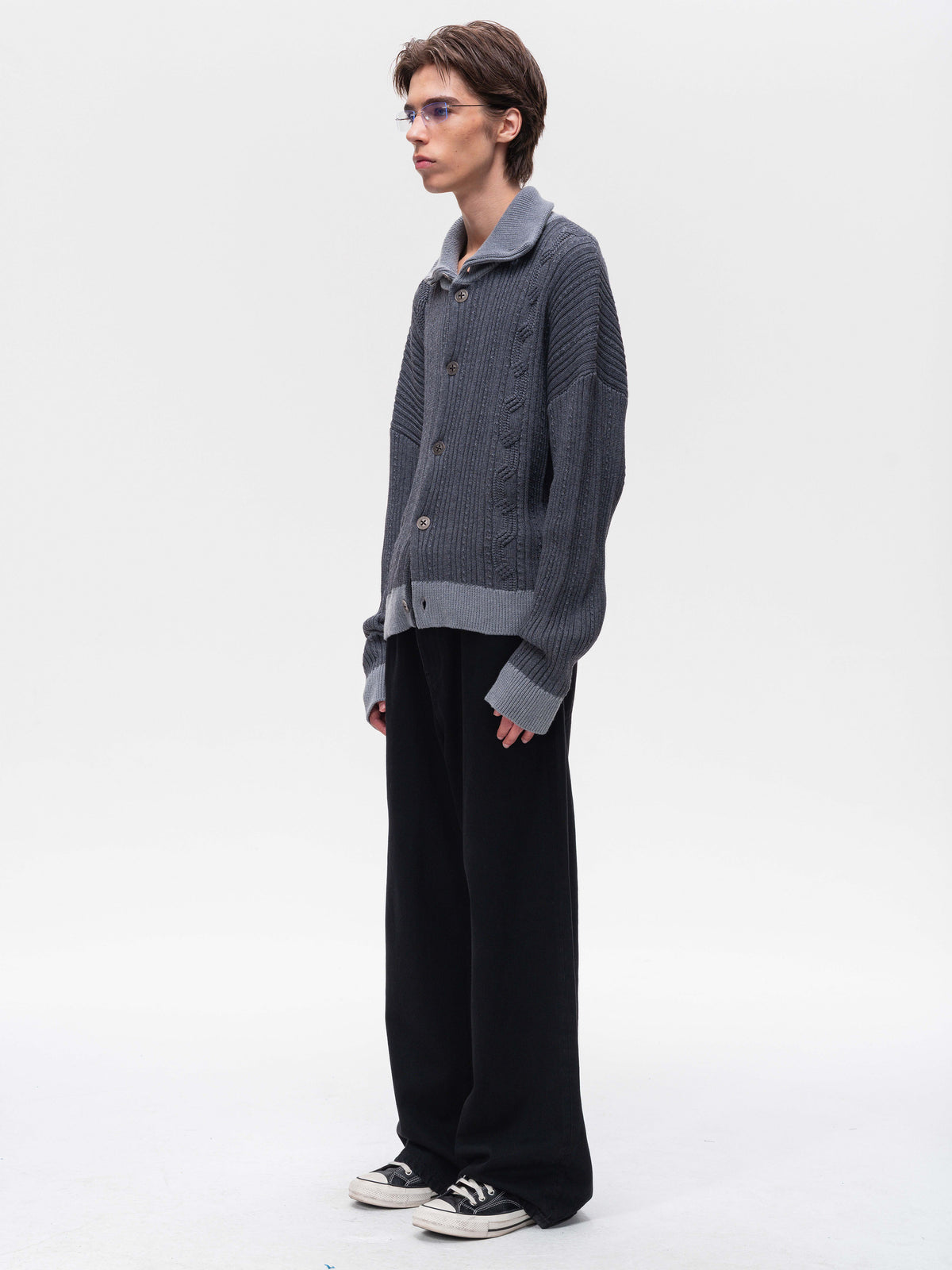 High-Neck Knit Cardigan