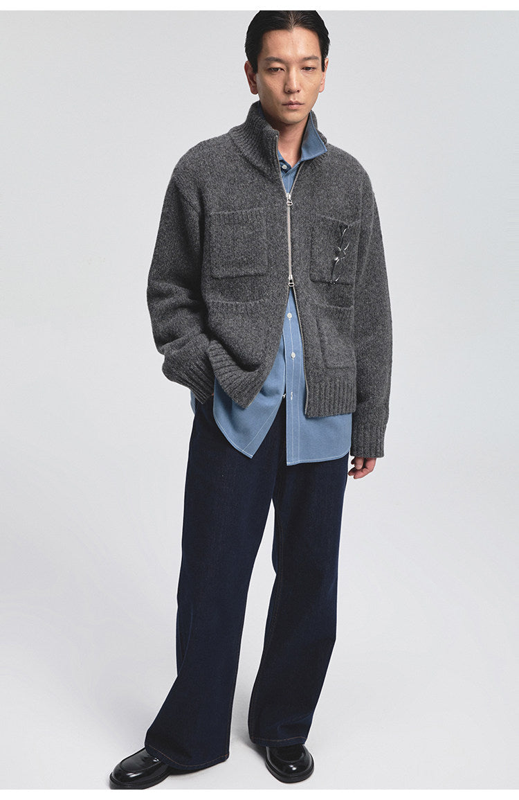 Turtleneck Multi-Pocket Cardigan