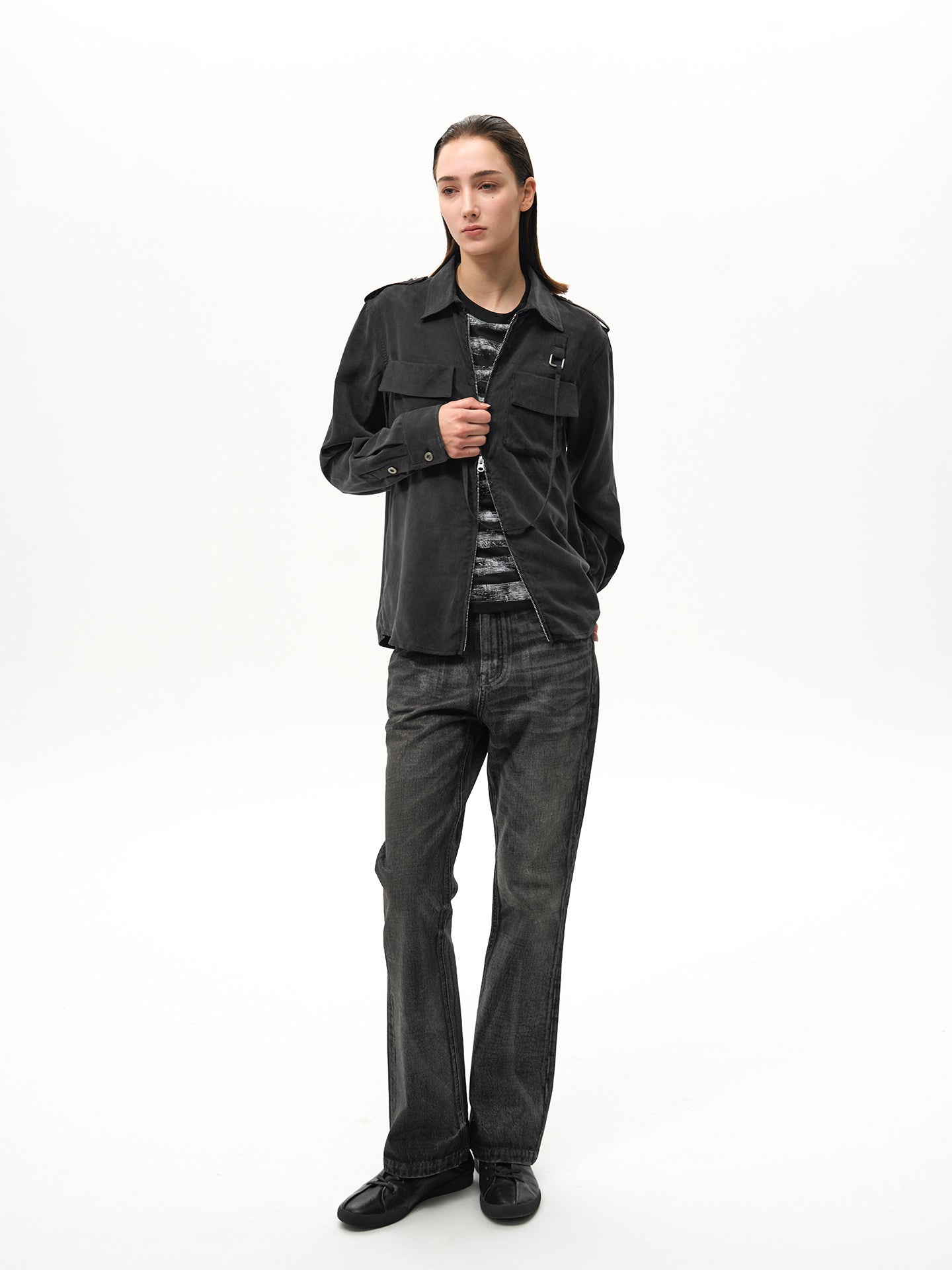 Ribbon Zipper Military Shirt