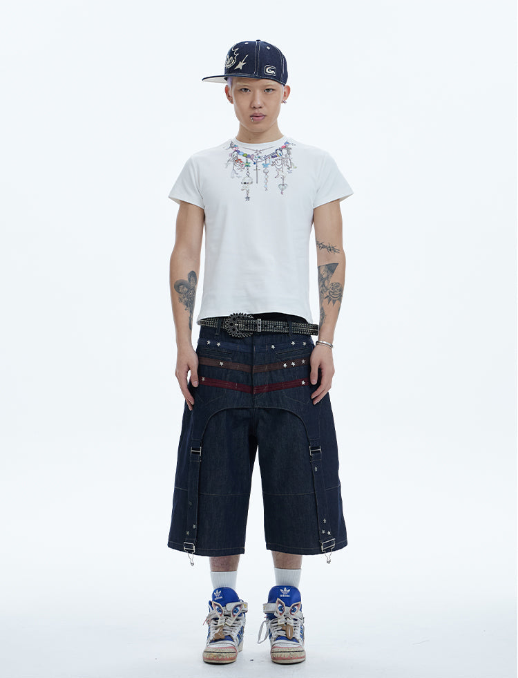 Original design studded denim shorts