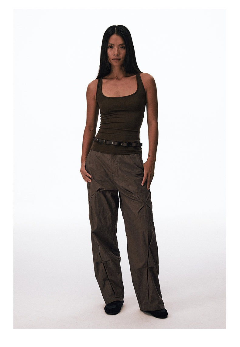Wrinkle-processed loose-fit casual pants
