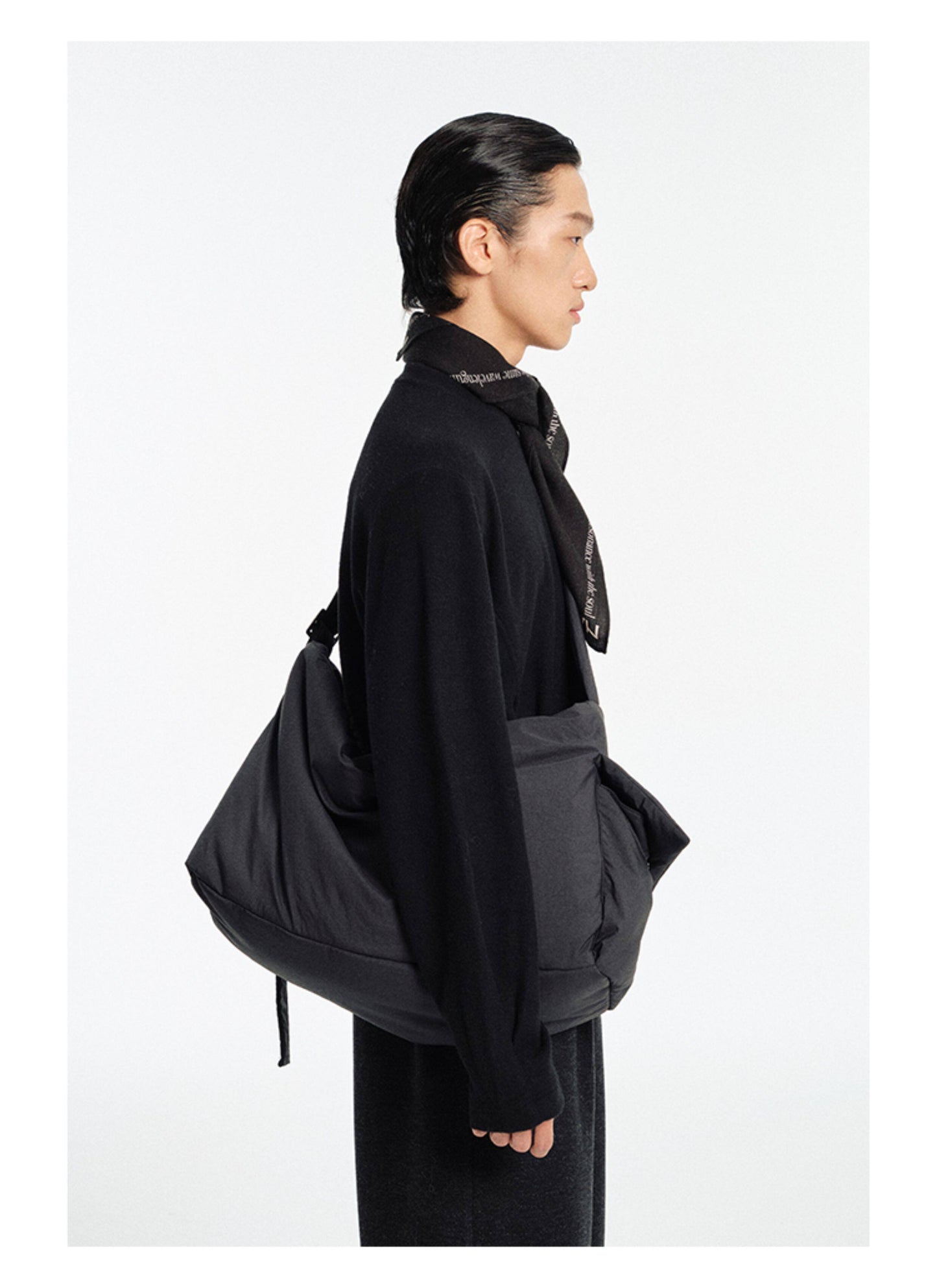 Wrinkle-Finish Nylon Multi-Pocket Shoulder Bag
