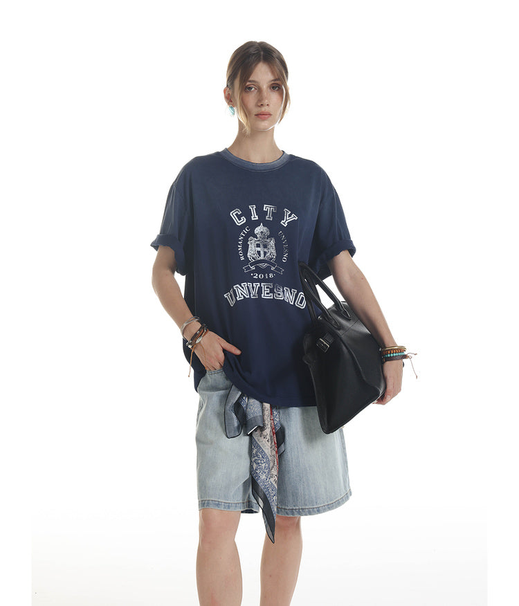 Gradation Damage Processing T-shirt