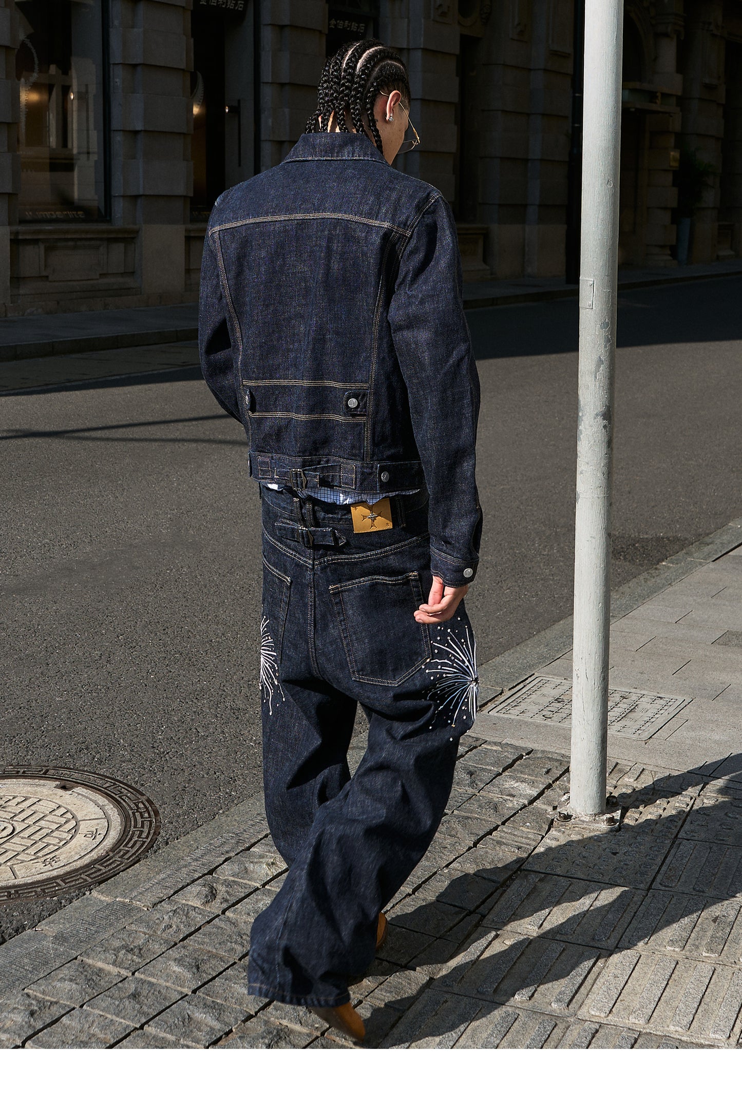 Double-breasted denim jacket