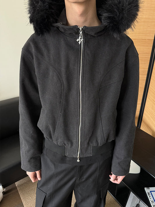 Detachable fur collar Hooded jacket