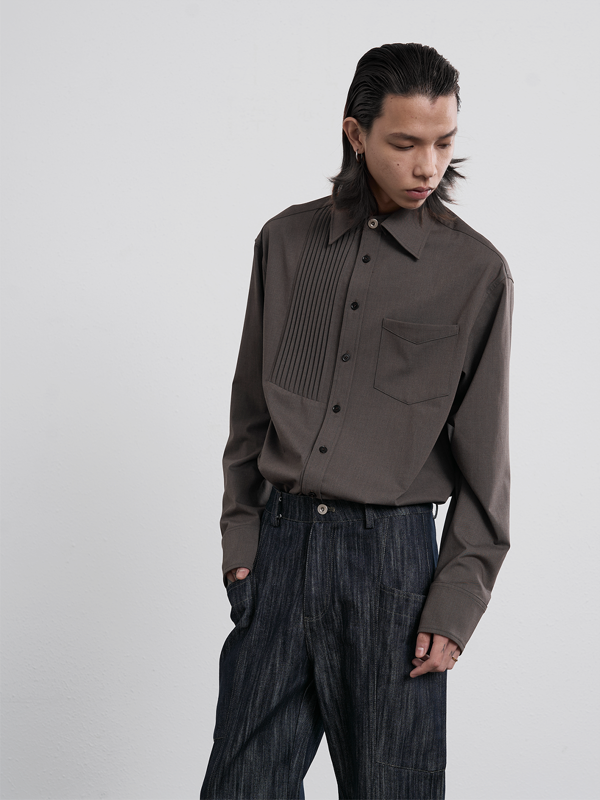 Pleated Straight Sleeve Shirt