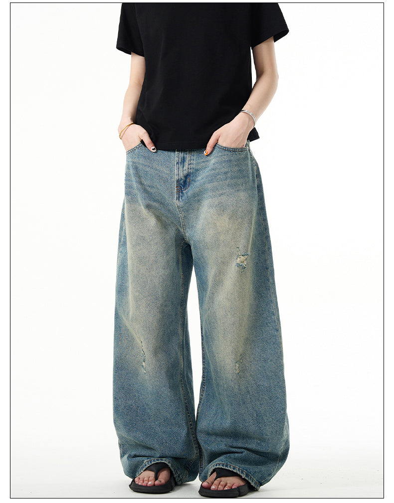 Unisex Retro Washed Wide Leg Jeans