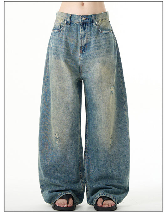 Unisex Retro Washed Wide Leg Jeans