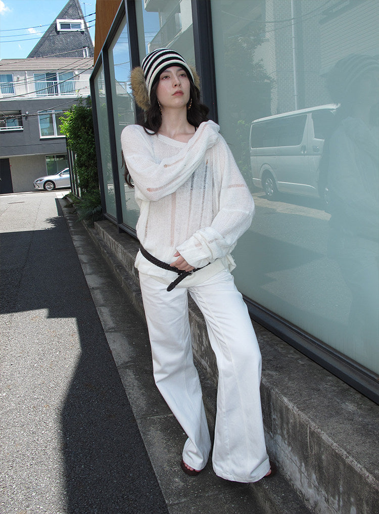 Striped Fur Knit Cap