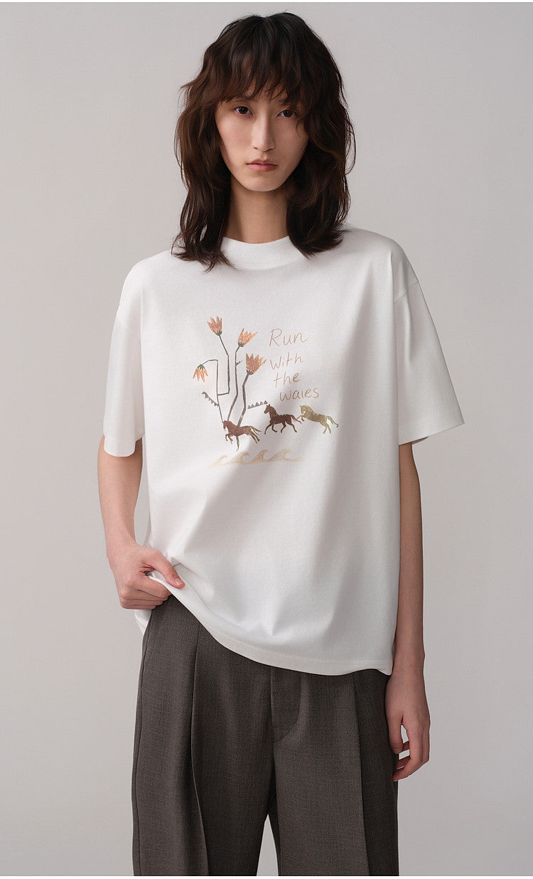 Hand-Painted Style Round-Neck T-Shirt