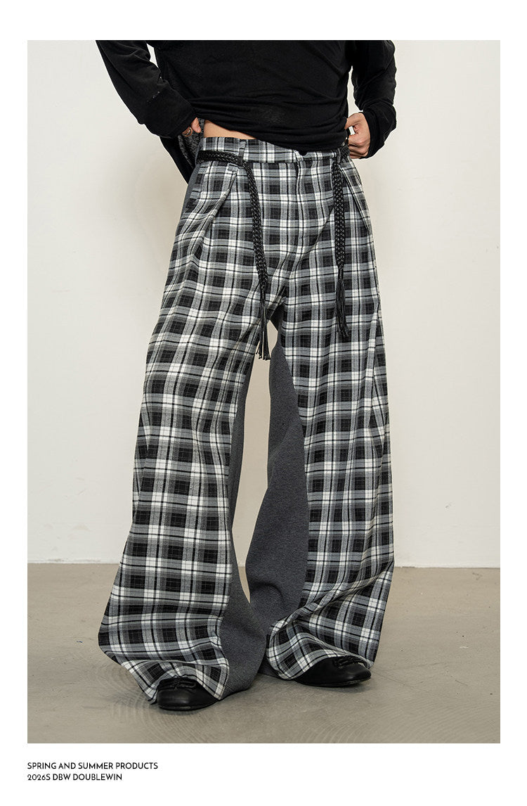 Checkered Patchwork Casual Pants