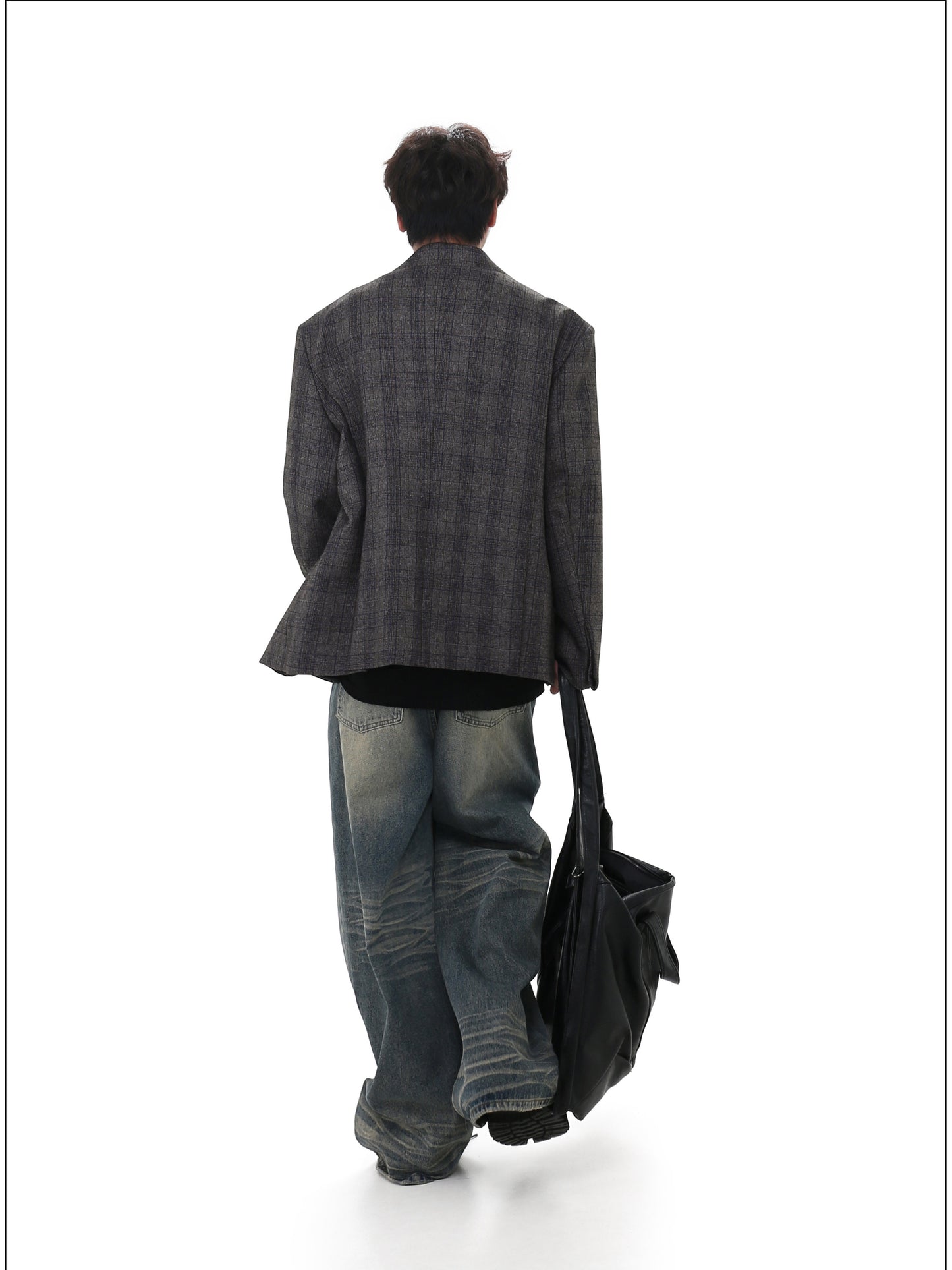 Faux Collar Check Pattern Jacket