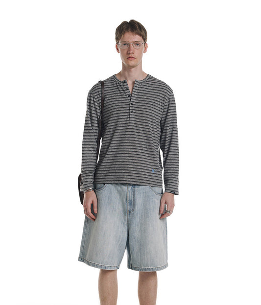 Striped Henley Collar T-Shirt