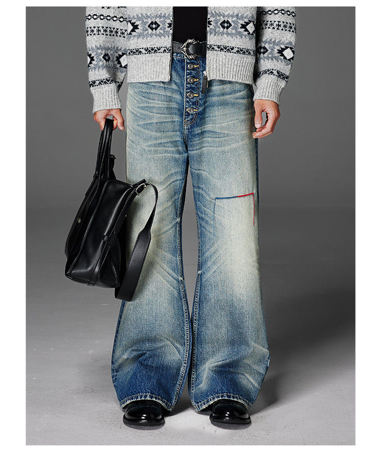 Wash-Damaged Denim Pants