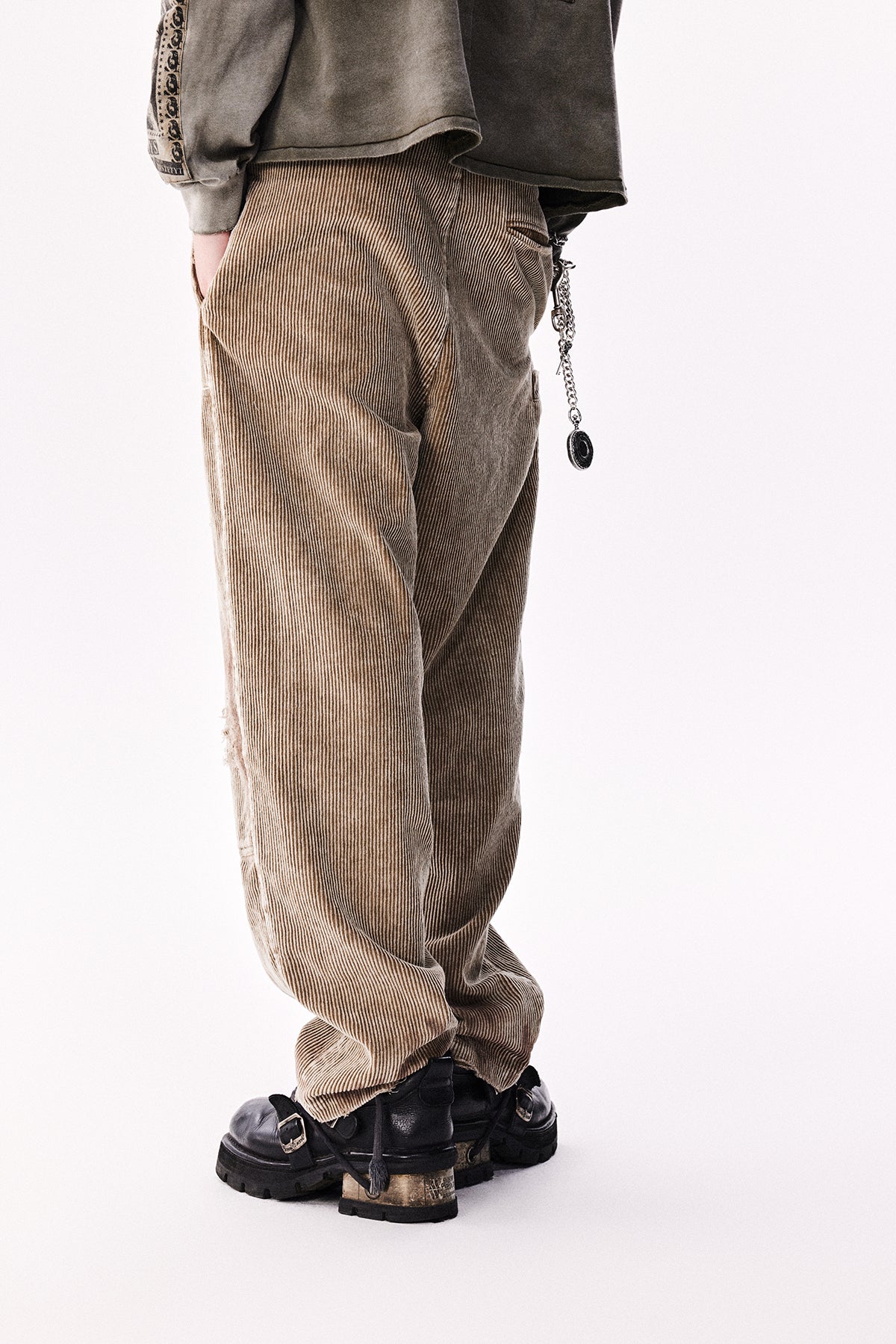 Damaged Embroidery Corduroy Casual Pants