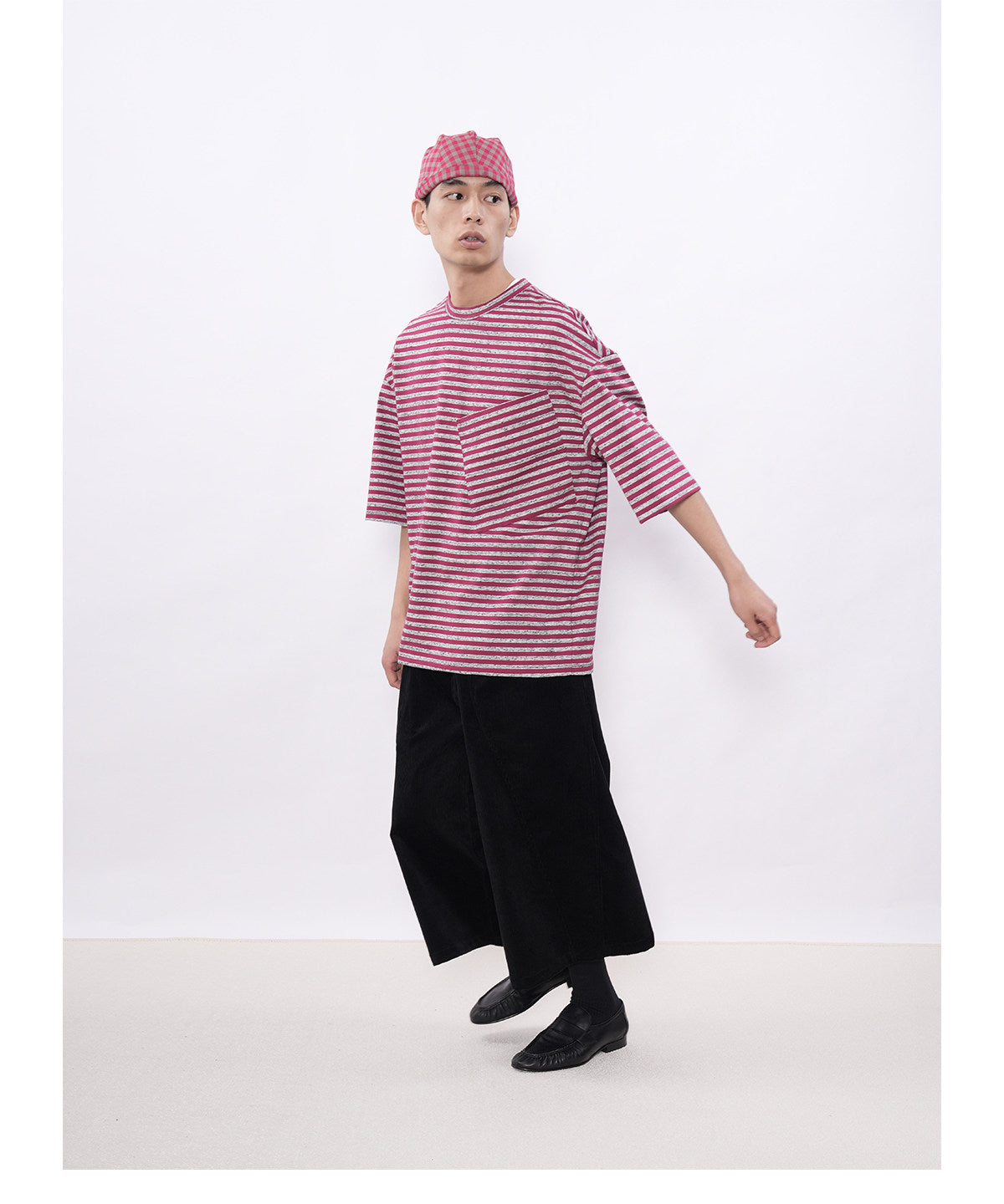 Striped Silhouette T-Shirt with Diagonal Pockets
