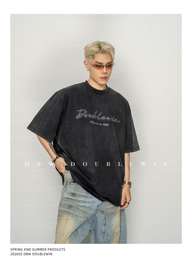 Distressed Finish Loose-Fit Cotton T-Shirt