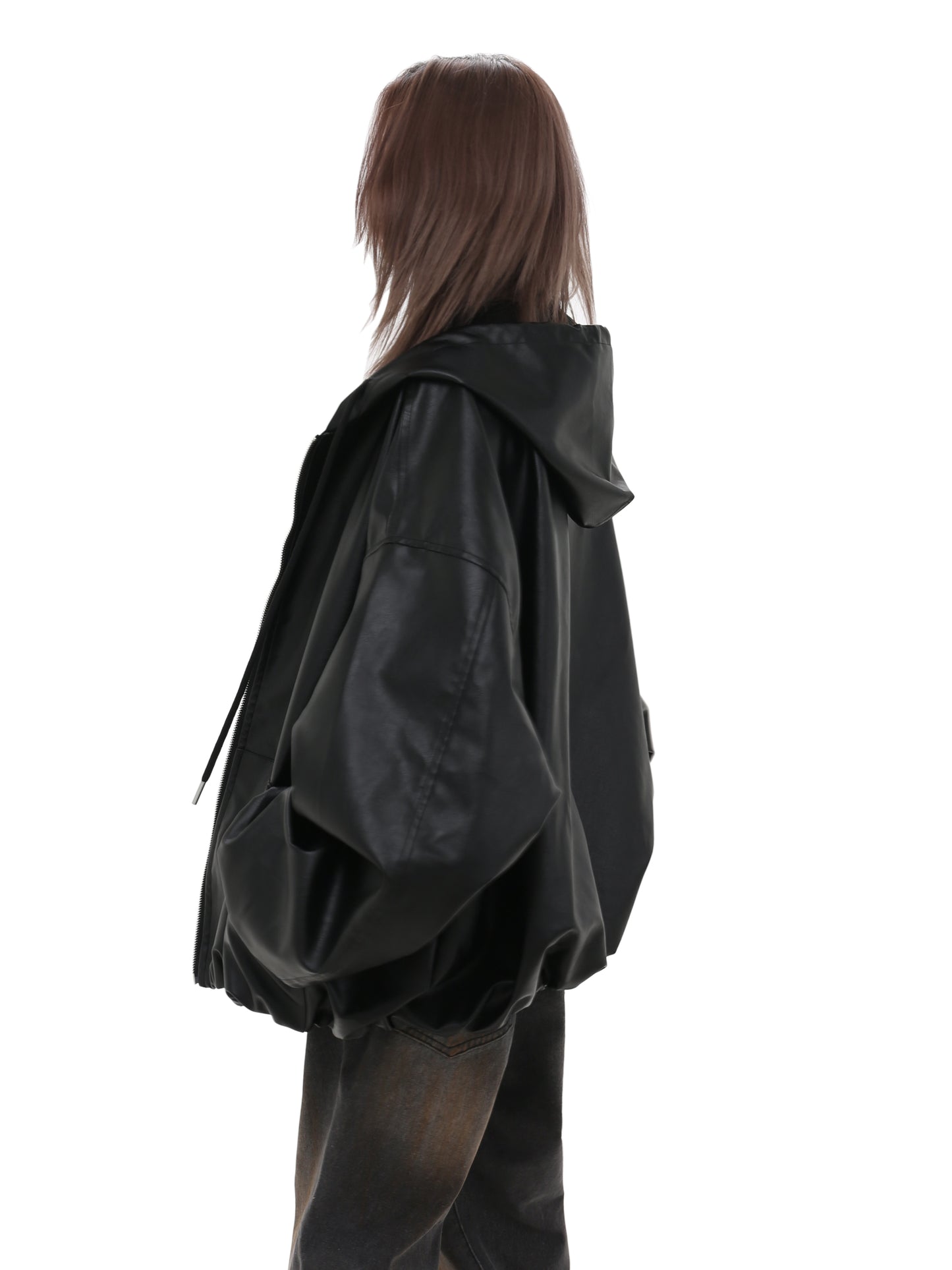 PU leather jacket with hood