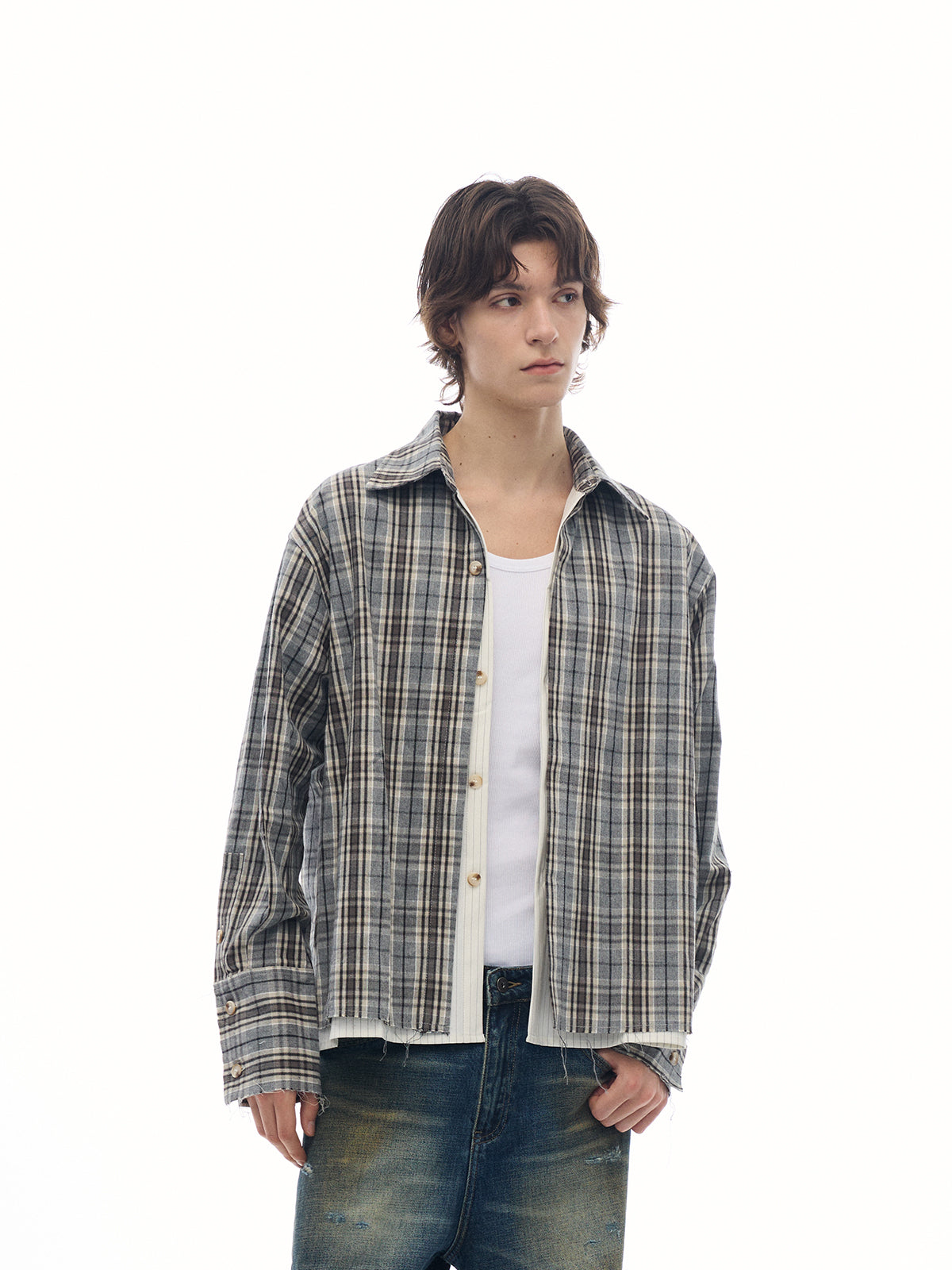 Faux Two-piece Check Blend Shirt