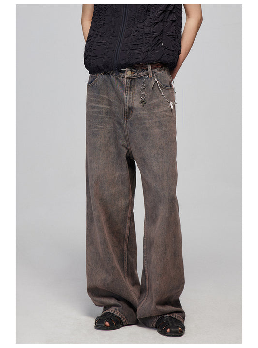 Color wash straight denim pants